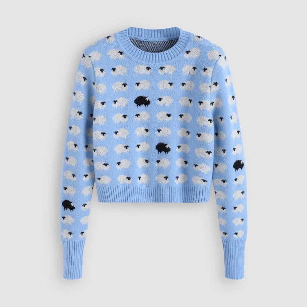 NWT Cider Count Sheep Cropped Sweater - Size Large